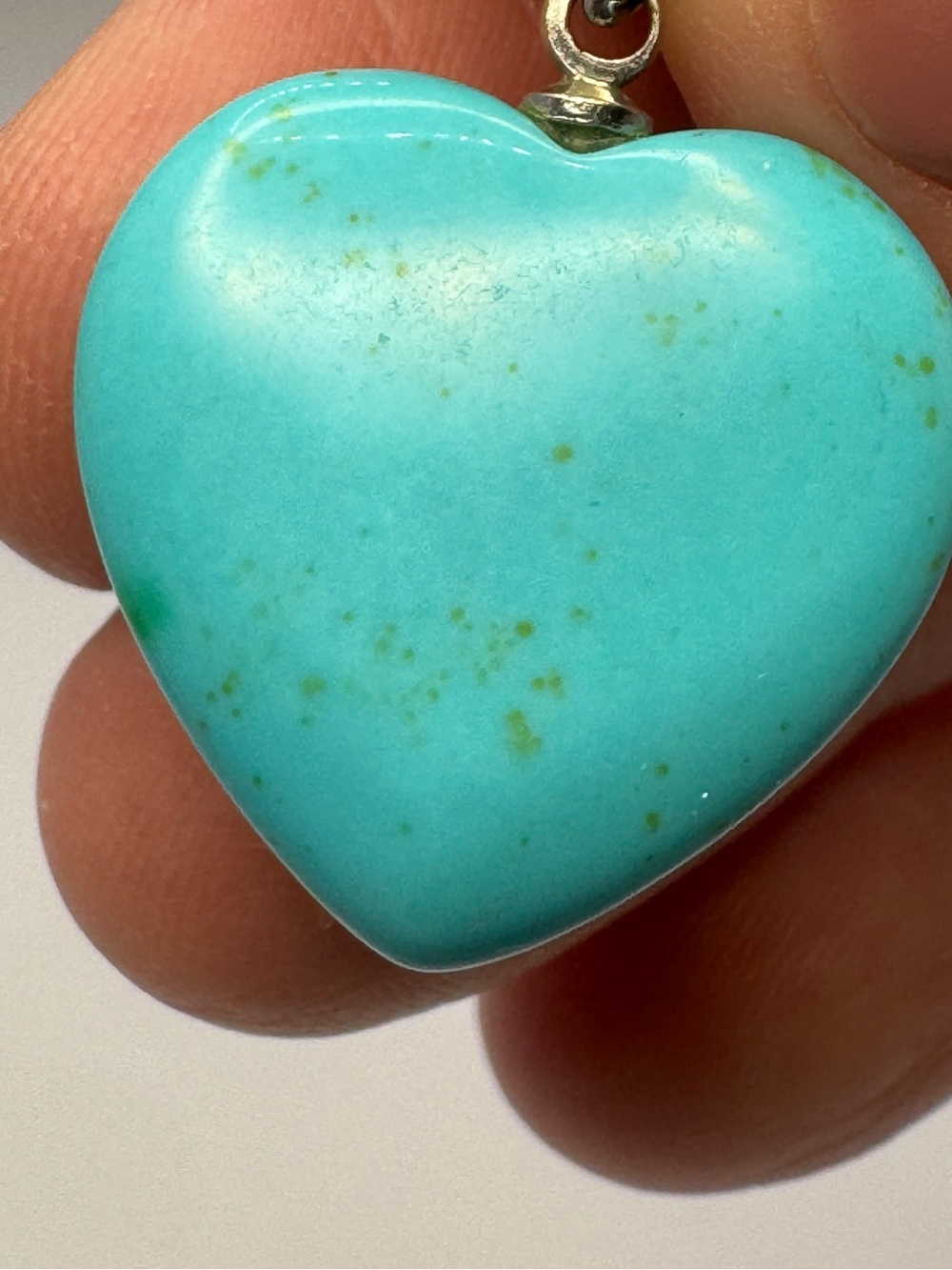 Turquoise Heart Pendant - Blue Gemstone Heart with Silver Tone Bail 1”